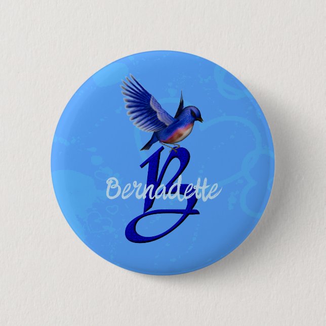 Blauevogel-Monogramm Anfangsbuchstabe B Personalis Button (Vorderseite)