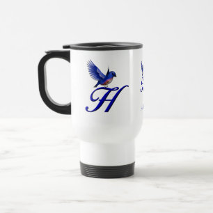 Blauevogel-Monogramm Anfangsbuchstabe H Elegant Pe Reisebecher