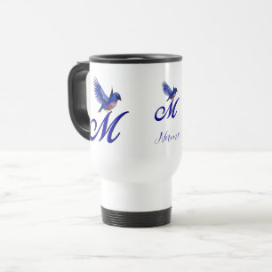 Blauevogel-Monogramm Anfangsbuchstabe M Elegant Pe Reisebecher