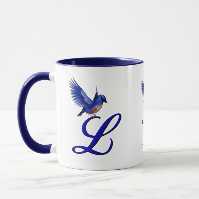 Blauevogel-Monogramm-Initiale L Elegant Personalis Tasse (Links)