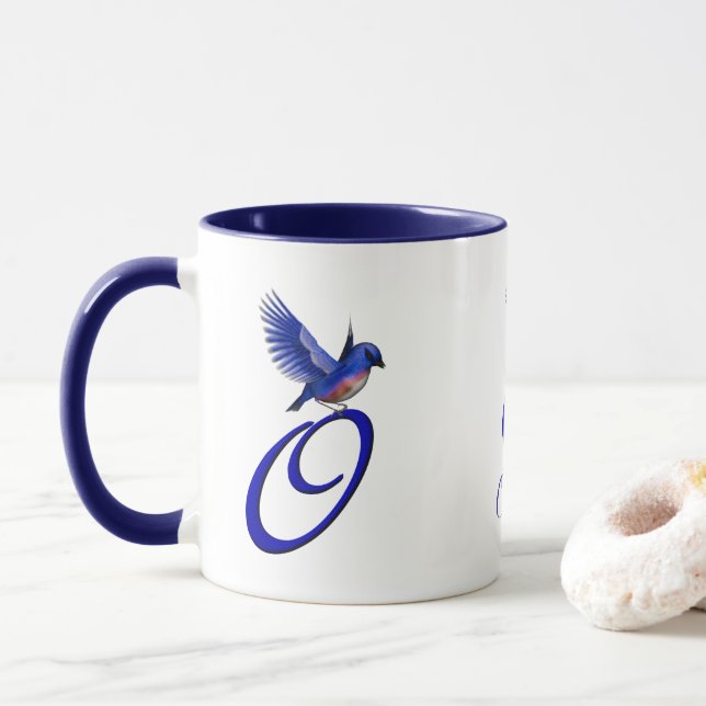 Blauevogel-Monogramm Initiale O Elegant Personalis Tasse (Mit Donut)