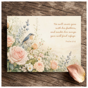 Blauevogel & Rosen Psalm 91,4 Schrift Postkarte