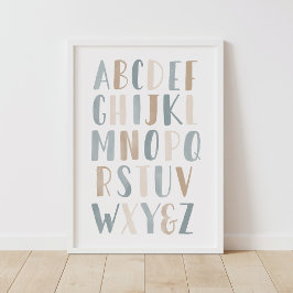 Blaufarben Alphabet neutrales Kinderzimmer Dekor Poster