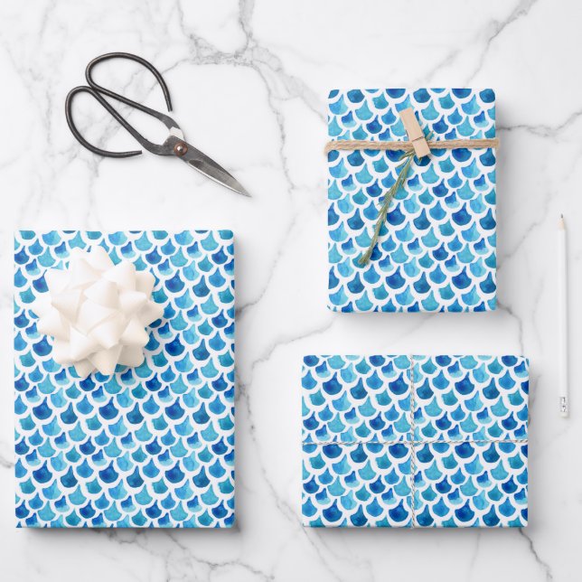 Blaufarben-Muster Geschenkpapier Set (Vorderseite)