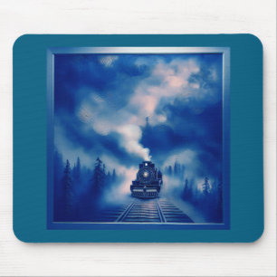 Blaufarbendarstellung mit alter Dampflokomotive Mousepad