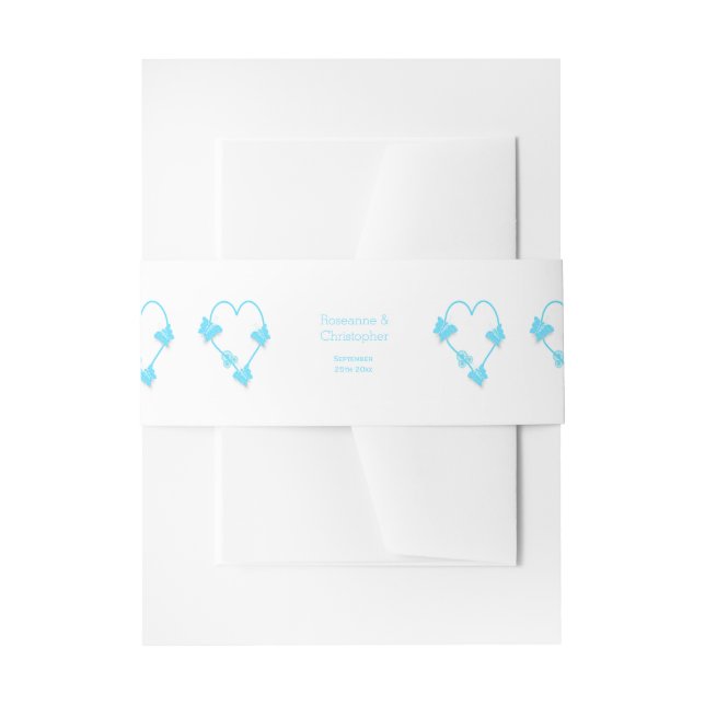 Blaufarbene Butterfly Herzdesign Hochzeit Einladungsbanderole (Vorderseite Beispiel)