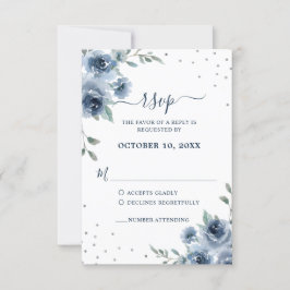 Blauflatte Bläserne Botanische Chic Hochzeit RSVP Karte