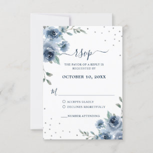 Blauflatte Bläserne Botanische Chic Hochzeit RSVP Karte