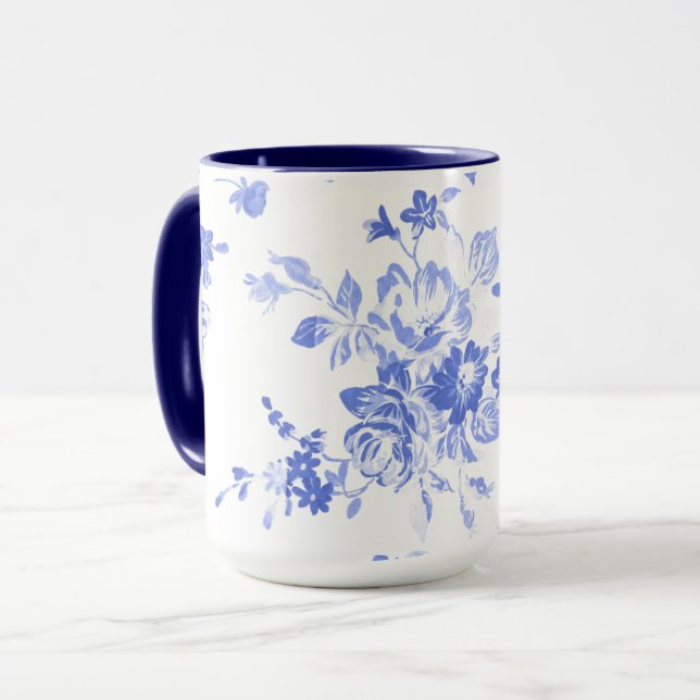 Blauflorale Keramik Tasse (Vorderseite Links)