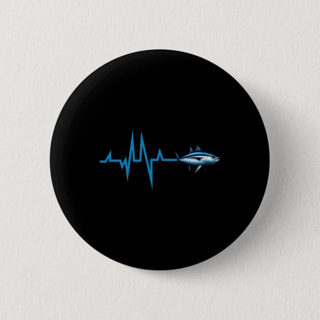 Blauflossenthunfisch Heartbeat Ekg Pulseline Deep  Button (Vorderseite)