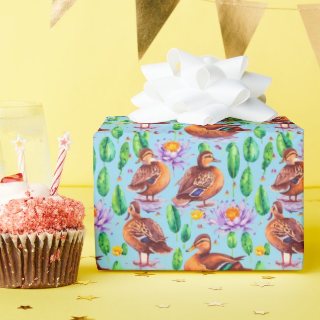Blauflügelente Aquamarine Enten in einem Marschmus Geschenkpapier (Geburtstagsparty)