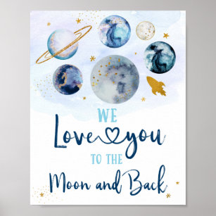 Blaugalaxie Liebe zum Mond und zurück zum Geburtst Poster