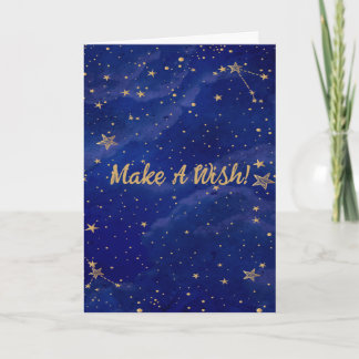 Blaugalaxie mit goldenen Sternen machen eine Wunsc Karte