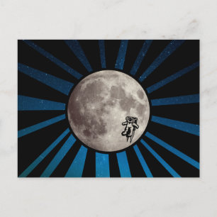 Blaugalaxie mit Moon & Astronaut Space Postkarte