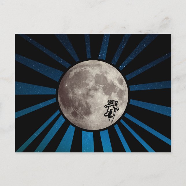 Blaugalaxie mit Moon & Astronaut Space Postkarte (Vorderseite)