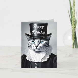 Blaugäugige Katze in einem Zylinder Karte