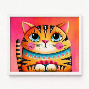 Blaugäugige rosa und orange getigerte Katzenmalere Poster