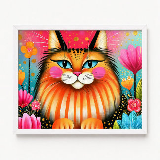 Blaugäugige rosa und orange Maine Coon Katzenmaler Poster