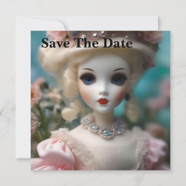 Blaugäugige Vintage-Puppe, Save The Date (Vorderseite)