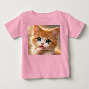 Blaugäugiges Kätzchen leckt Pfote Baby T-shirt