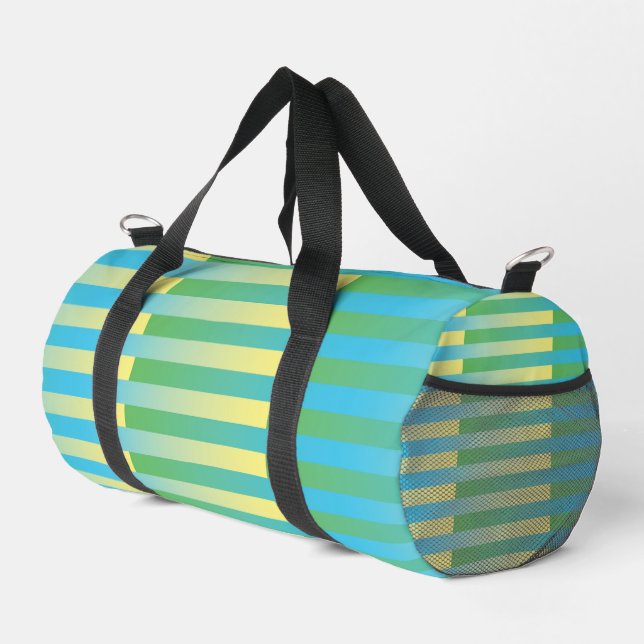 Blaugelb-grüner Streifen Muster Duffel-Beutel Duffle Bag (Rechte Ecke)