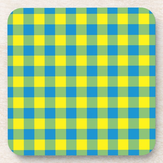 Blaugelb-grünes Kariertes Schachbrett Muster Getränkeuntersetzer (Vorderseite)