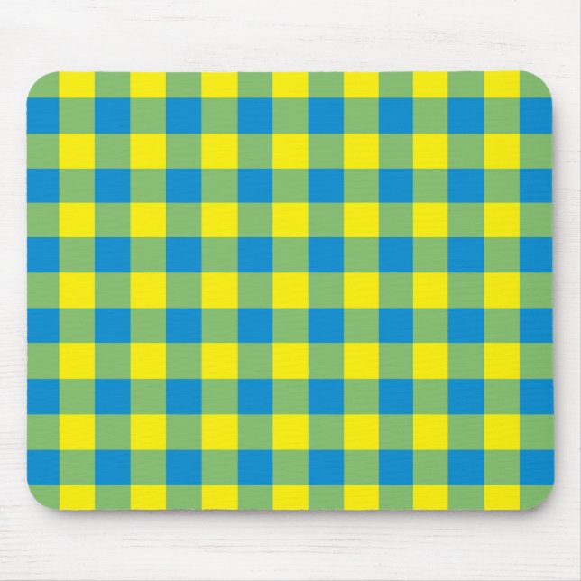 Blaugelb-grünes Kariertes Schachbrett Muster Mousepad (Vorne)