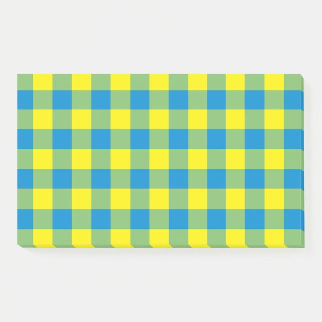 Blaugelb-grünes Kariertes Schachbrett Muster Post-it Klebezettel (Vorderseite)