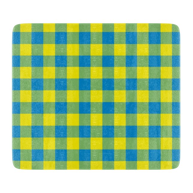 Blaugelb-grünes Kariertes Schachbrett Muster Schneidebrett (Vorderseite)