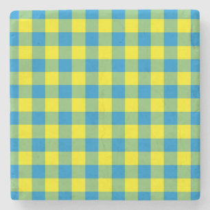 Blaugelb-grünes Kariertes Schachbrett Muster Steinuntersetzer