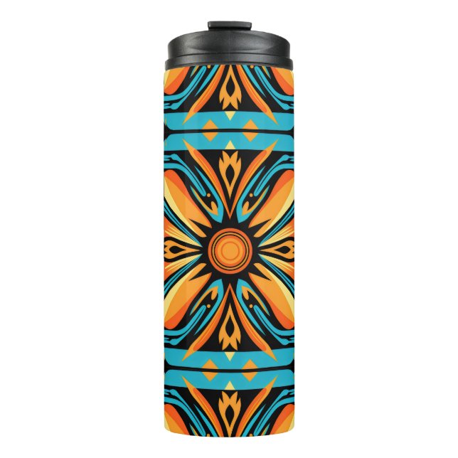 Blaugelb-orangefarbenes Mosaik Thermosbecher (Vorderseite)