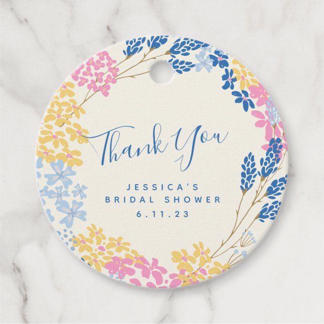 Blaugelbe Blume Kräne Custom Brautparty Geschenkanhänger (Vorderseite)