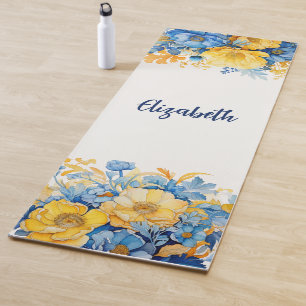 Blaugelbe botanische Wasserfarbe Yogamatte