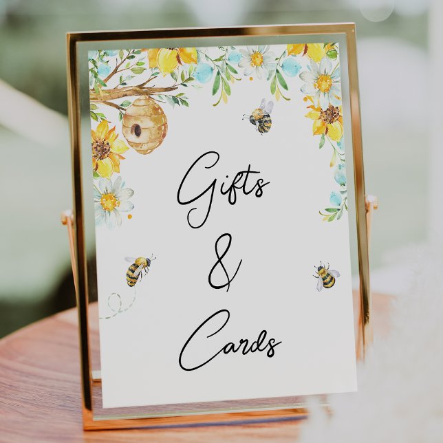 Blaugelbe florale Mommy zu Baby Dusche Zeichen Fotodruck (Boys Mommy-To-Bee Bee Themed Baby Shower Sign Floral Bumble Bee baby Shower Tabletop Sign, Bumble )