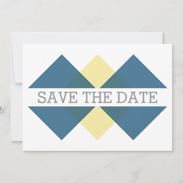 Blaugelbe geometrische Triade Save the Date einlad (Vorderseite)