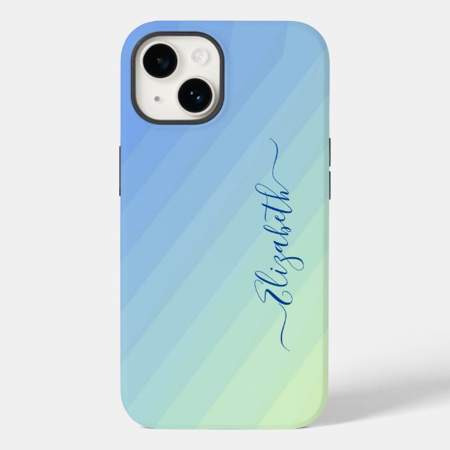 Blaugelbe Gradientenschrift Monogram Case-Mate iPhone Hülle (Rückseite)