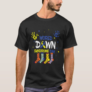 Blaugelbe Hand 21 World-Down-Syndrom-Bewusstsein T-Shirt
