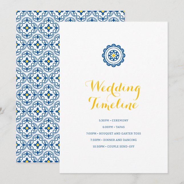 Blaugelbe Hochzeitzeitzeitschrift für mediterrane  Programm (Vorne/Hinten)