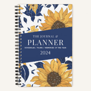 Blaugelbe Sonnenblumen, schlicht und elegant, ästh Notizbuch