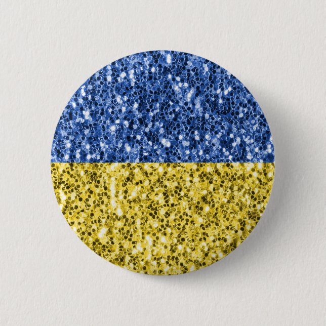 Blaugelbe ukrainische Flagge Glitzer Imitate Glitz Button (Vorderseite)