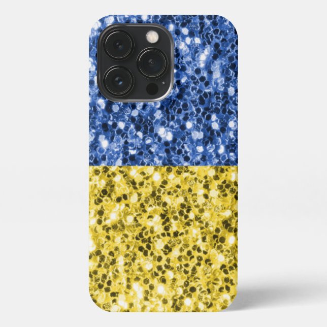 Blaugelbe ukrainische Flagge Glitzer Imitate Glitz iPhone Hülle (Rückseite)