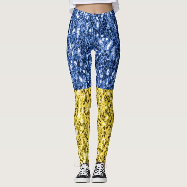 Blaugelbe ukrainische Flagge Glitzer Imitate Glitz Leggings (Vorderseite)