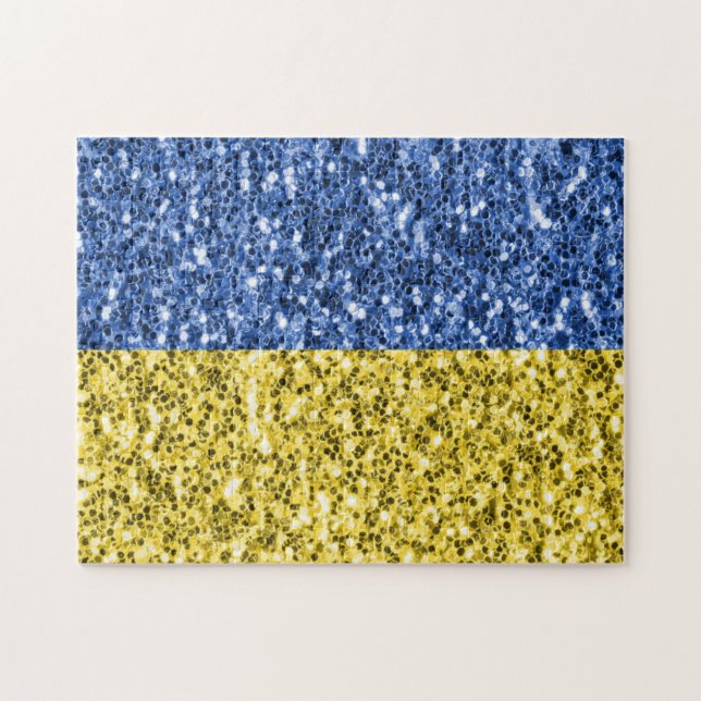 Blaugelbe ukrainische Flagge Glitzer Imitate Glitz Puzzle (Horizontal)