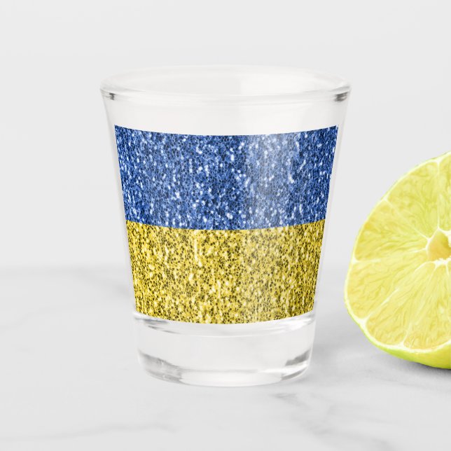 Blaugelbe ukrainische Flagge Glitzer Imitate Glitz Schnapsglas (Vorderseite)