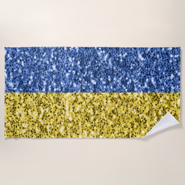 Blaugelbe ukrainische Flagge Glitzer Imitate Glitz Strandtuch (Vorderseite)