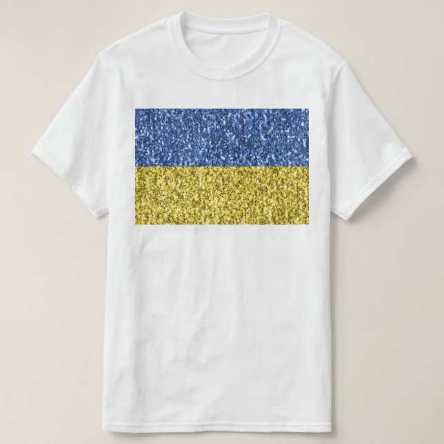 Blaugelbe ukrainische Flagge Glitzer Imitate Glitz T-Shirt (Design vorne)