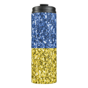 Blaugelbe ukrainische Flagge Glitzer Imitate Glitz Thermosbecher