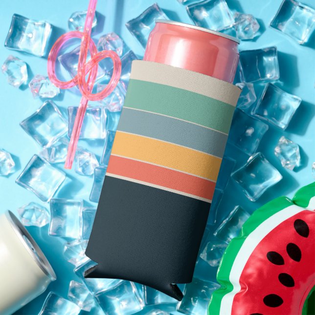 Blaugelbe und rosa 80er Vintage Streifen Selters Dosenkühler (In Situ Sommer)