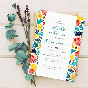 Blaugelbe Wasserfarbe Sonnenblumen Babydusche Einladung