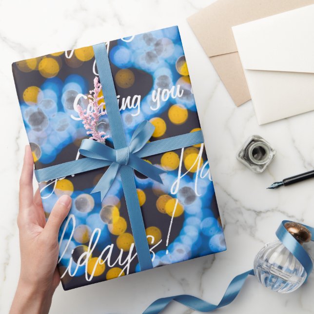Blaugelbe Weihnachtsbeleuchtung Geschenkpapier (Schenken)